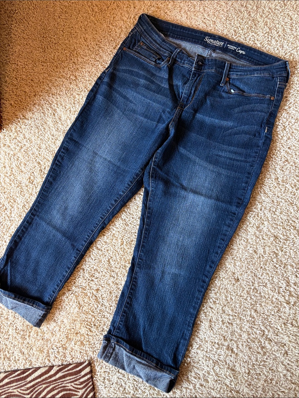 Signature Dark Blue Boyfriend Capri Jeans